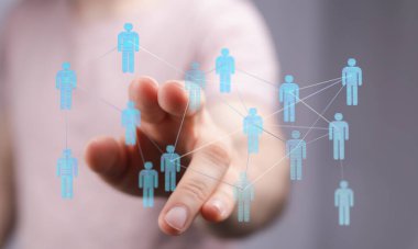 Dijital Ağ kavramı, bağlantı, insanlar, teknoloji, soyut illüstrasyon.