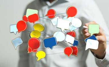 Bağlı konuşma baloncukları, iletişim, iş ve ağ