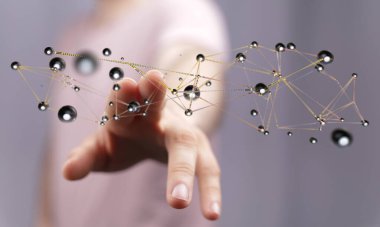 Bağlantı çizgileri olan dijital ağa elle dokun