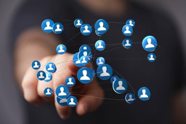 Elle dokunmalı dijital ağ bağlantısı kavramı soyut tasarım