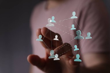 İnsan ağı, bağlantı kavramı, insanlar, el, teknoloji, iş dünyası, takım çalışması