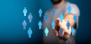 Takım çalışmasından, takım çalışmasından ve bağlantıdan birini seçen bir adam.