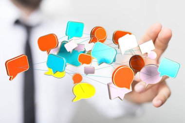 El konseptine yakın yüzen renkli konuşma baloncukları