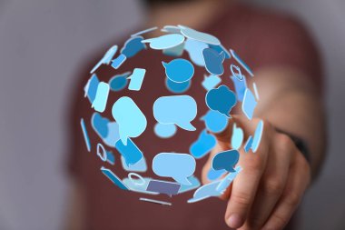 Konuşma Baloncukları Küresel İletişimi Bağlayan Soyut Küre