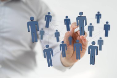 İnsan figürleri ve çizgileri ile bağlantılı ağ kavramı, küresel iletişim