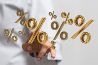 Yüzen Altın Yüzdelik Semboller Finansal Temalar İçin El Yakalıyor