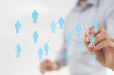 Bağlı insanlar konseptine sahip dijital ağ, yenilikçi iş fikri