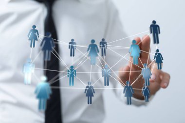 İnsan figürleri ve sosyal bağlantılara bağlı ağ kavramı