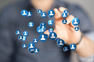 İnsanlarla el ele tutuşan dijital ağ bağlantısı kavramı