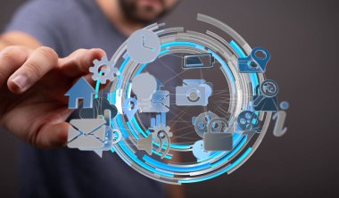 Dijital Arayüz Simgeleri Gösteren Adam Etkileşimi