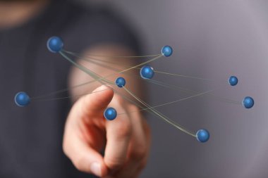 Bağlantı için el değme küreleri olan dijital ağ kavramı