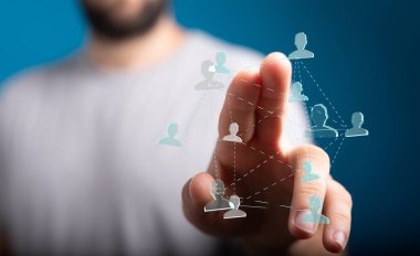 Dokunaklı parmak ve sosyal topluluk ile insan ağı bağlantısı