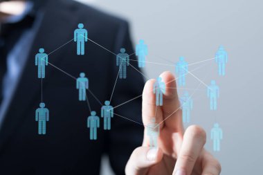 Dijital ağ insan bağlantıları parmak veri teknolojisine dokunuyor