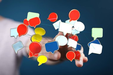 El konseptine yakın yüzen renkli konuşma baloncukları