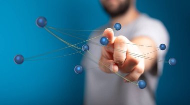 İnsanın eli sanal ağ ile etkileşime giriyor, veri bağlantısı kavramı