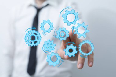 İşadamı dijital şanzıman ağına dokunuyor