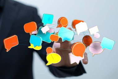 İletişim ve bağlantı kavramını temsil eden bağlı baloncuk iletileri