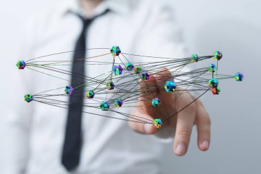 İşadamı Dijital Ağ Bağlantısını Gösteriyor