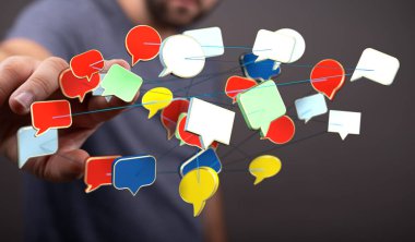 Soyut İletişim Konsepti: Konuşma Baloncuklarını Elle Bağlama