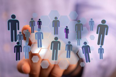 İnsan figürleri ve altıgen desenine bağlı ağ kavramı