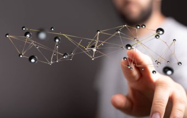 Bir insan parmağının dokunduğu nokta ve çizgilerin soyut ağ bağlantısı