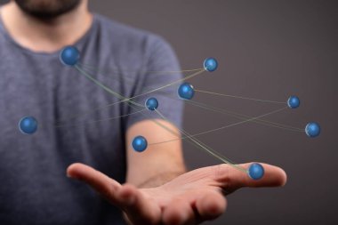 Bağlantıları olan bir elde soyut dijital ağ yapısı