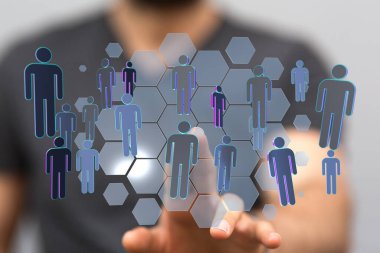 Kişinin simgeleriyle dijital ağ insan ilişkileri kavramı