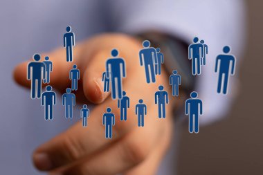 Bağlı Takım: İnsan figürleri ve bir ağı temsil eden el