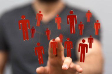 Takım çalışması ve teknoloji gösteren kişilerle dijital ağ bağlantısı