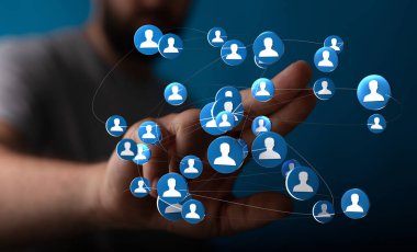 El ile dokunmatik kullanıcı simgeleri ile dijital ağ bağlantısı kavramı