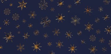 Donanmanın mavi arka planında zarif altın kar taneleri.