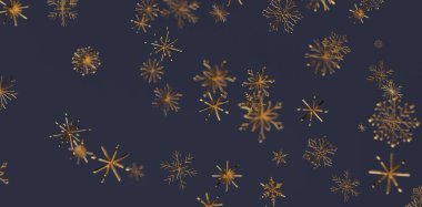 Koyu mavi bir zemine düşen altın kar taneleri