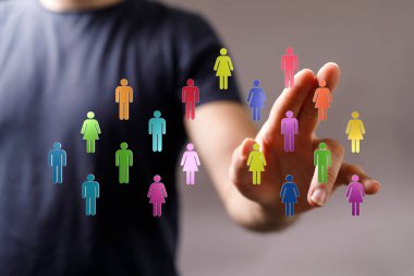 Çeşitli Takım Modern Arkaplanda Elle Dijital Dokunuşla Bağlandı