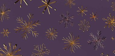 Noel için Mor Arkaplanda Altın Kar Tanesi Deseni