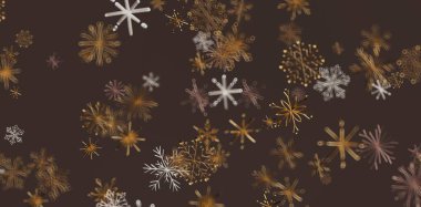 Kahverengi Arkaplanda Soyut Altın ve Beyaz Kar Tanesi Örnekleri