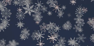 Koyu Mavi Arkaplanda Düşen Kar Taneleri, Kış Sezonu İllüstrasyonu