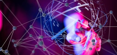 Küresel ağ Engelleme zinciri. Üç boyutlu illüstrasyon. Sinirsel ağlar ve