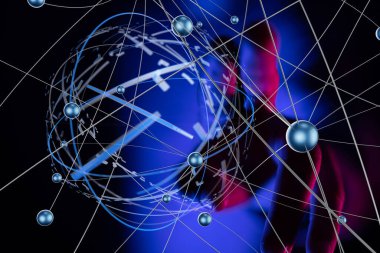 Küresel ağ Engelleme zinciri. Üç boyutlu illüstrasyon. Sinirsel ağlar ve