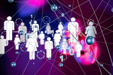 Küresel ağ Engelleme zinciri. Üç boyutlu illüstrasyon. Sinirsel ağlar ve