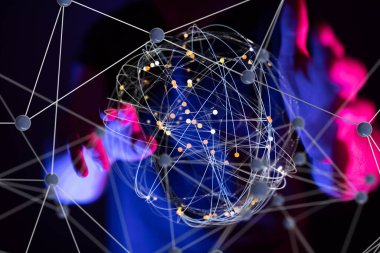 Küresel ağ Engelleme zinciri. Üç boyutlu illüstrasyon. Sinirsel ağlar ve