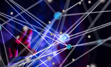 Küresel ağ Engelleme zinciri. Üç boyutlu illüstrasyon. Sinirsel ağlar ve