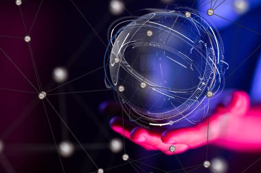 Küresel ağ Engelleme zinciri. Üç boyutlu illüstrasyon. Sinirsel ağlar ve