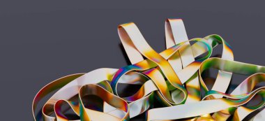 Siyah arkaplana dolanmış soyut yanardöner kurdeleler