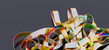 Soyut yanardöner metalik kurdeleler, renkli karışık halkalar.