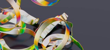 Koyu arkaplanda dönen soyut yanardöner kurdeleler