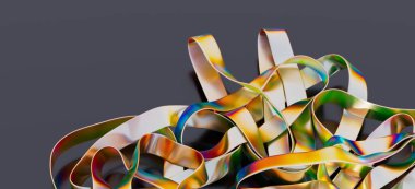 Karanlık Arkaplanda Soyut Renkli Iridescent Kurdeleler