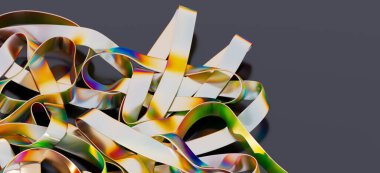 Soyut yanardöner kurdeleler birbirine karışmış sanat eserleri