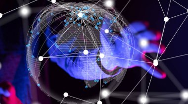 Küresel ağ Engelleme zinciri. Üç boyutlu illüstrasyon. Sinirsel ağlar ve