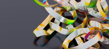 Soyut yanardöner metal kurdeleler, modern sanat tasarımı.