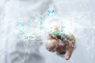 Sinirsel ağ 3 boyutlu illüstrasyon. Büyük veriler ve siber güvenlik